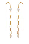 Mae Paperclip Chain and Pearl Threader Earrings in Gold