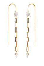 Mae Paperclip Chain and Pearl Threader Earrings in Gold
