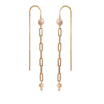 Mae Paperclip Chain and Pearl Threader Earrings in Gold