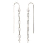 Mae Paperclip Chain and Pearl Threader Earrings in Silver