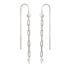 Mae Paperclip Chain and Pearl Threader Earrings in Silver