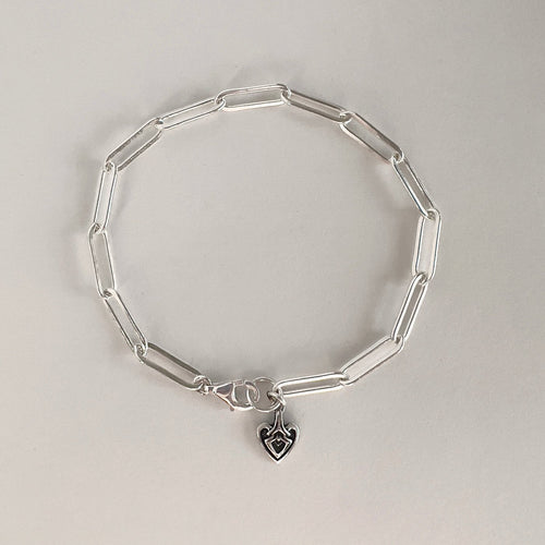 Blaine Paper Clip Chain Bracelet with Tiny Heart Charm - Astor & Orion Ethically Made Jewelry
